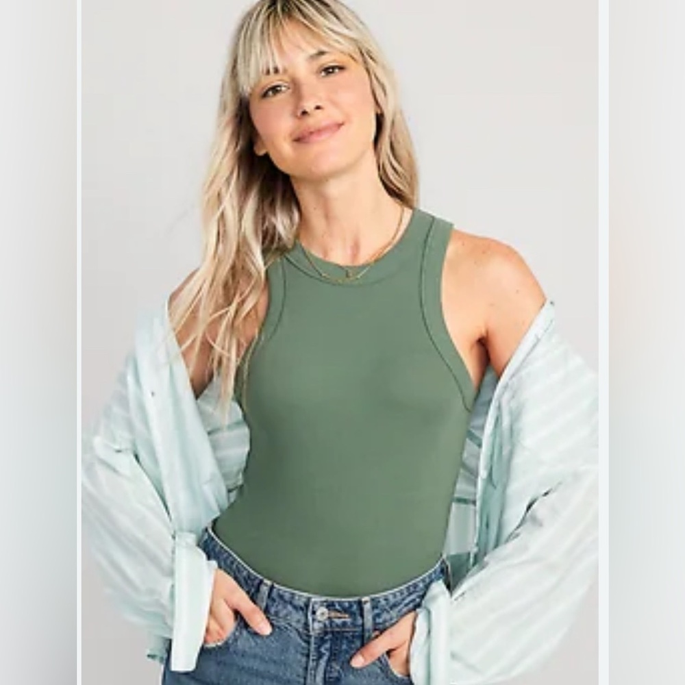 Old Navy Snug Crop Tank Top Olive Green